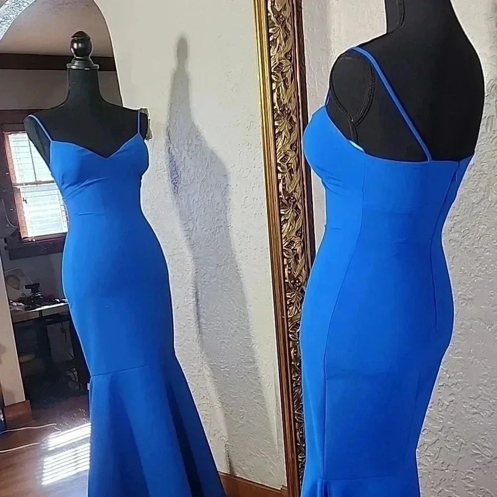 Likely Christiana Slip Gown dress 👗 w/ flounce hem in Olympic blue. Like new - Picture 9 of 11